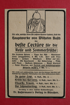 Blatt Historische Werbung Hauptwerke von Wilhelm Busch 1905 sommerlektüre Bassermann Verlag München